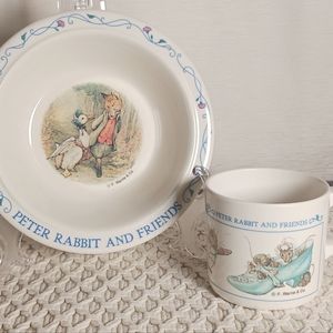 Vtg Eden Peter Rabbit And Friends F. Warne Bowl and  Cup Set Toddler Child Kids